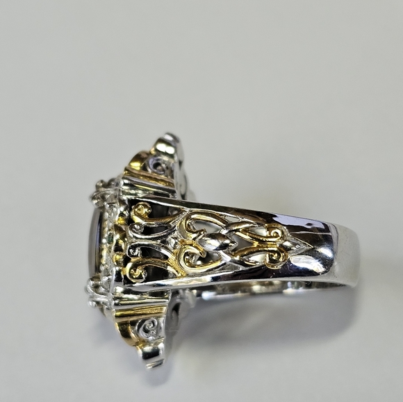 Rare Genuine Ammolite & Emerald Ring in 18k & Sterling Silver Sz 7! π - Picture 4 of 7